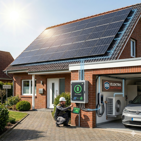 Photovoltaik Photovoltaik-Anlage mit Stromspeicher, Wallbox und Wärmepumpe von Elektro Böttcher.